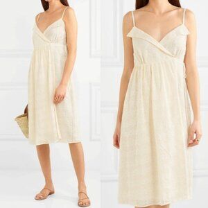 New Madewell Embroidered Pleated Voile Wrap Ivory Midi Dress NWT XL/10 US